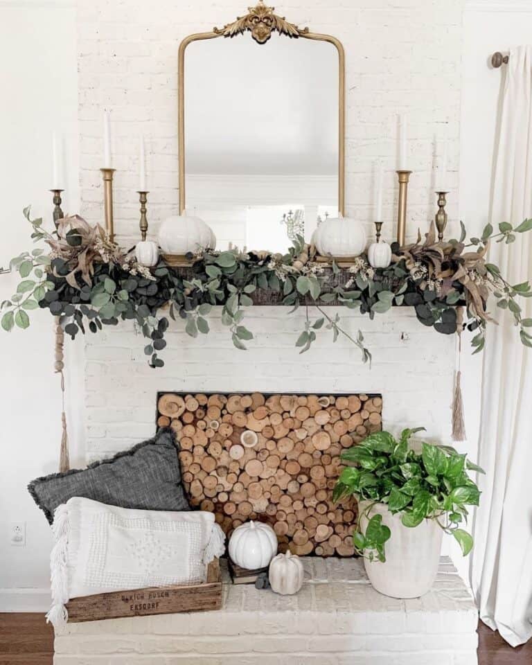 Modern Farmhouse Non-Working Fireplace with Candles