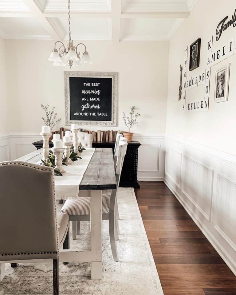 White and Gray Modern Farmhouse Dining Table Decorations