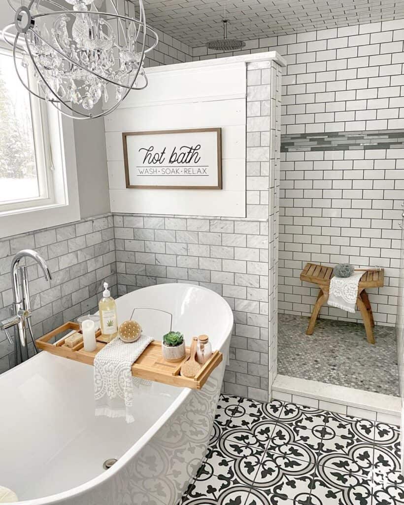 White Subway Tile Shower with Bench Soul & Lane