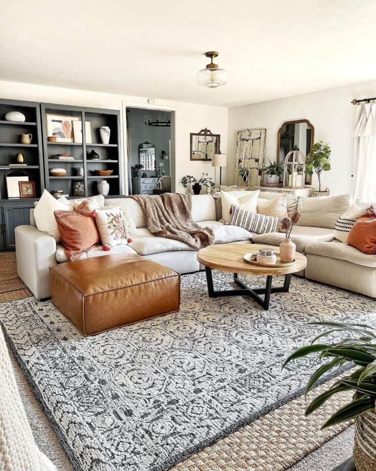 Round Coffee Table for Beige Sectional Sofa