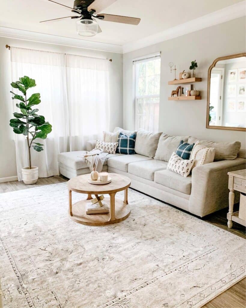 Round Light Wood Floor Shelf Coffee Table