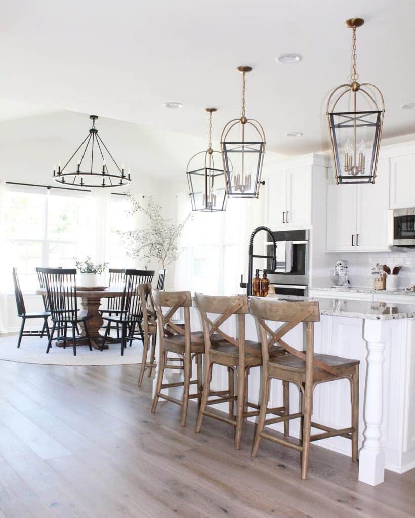 Round Wood Table with Black Spindle Dining Chairs