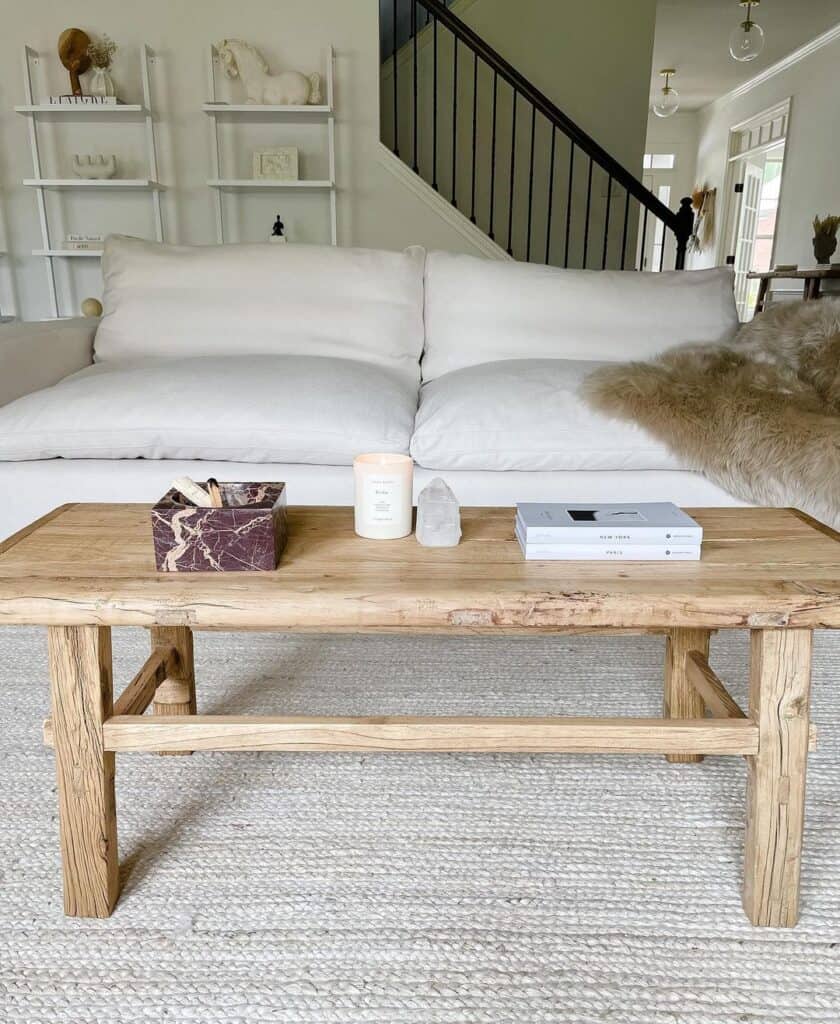 Rustic Light Wood Coffee Table for Sofa