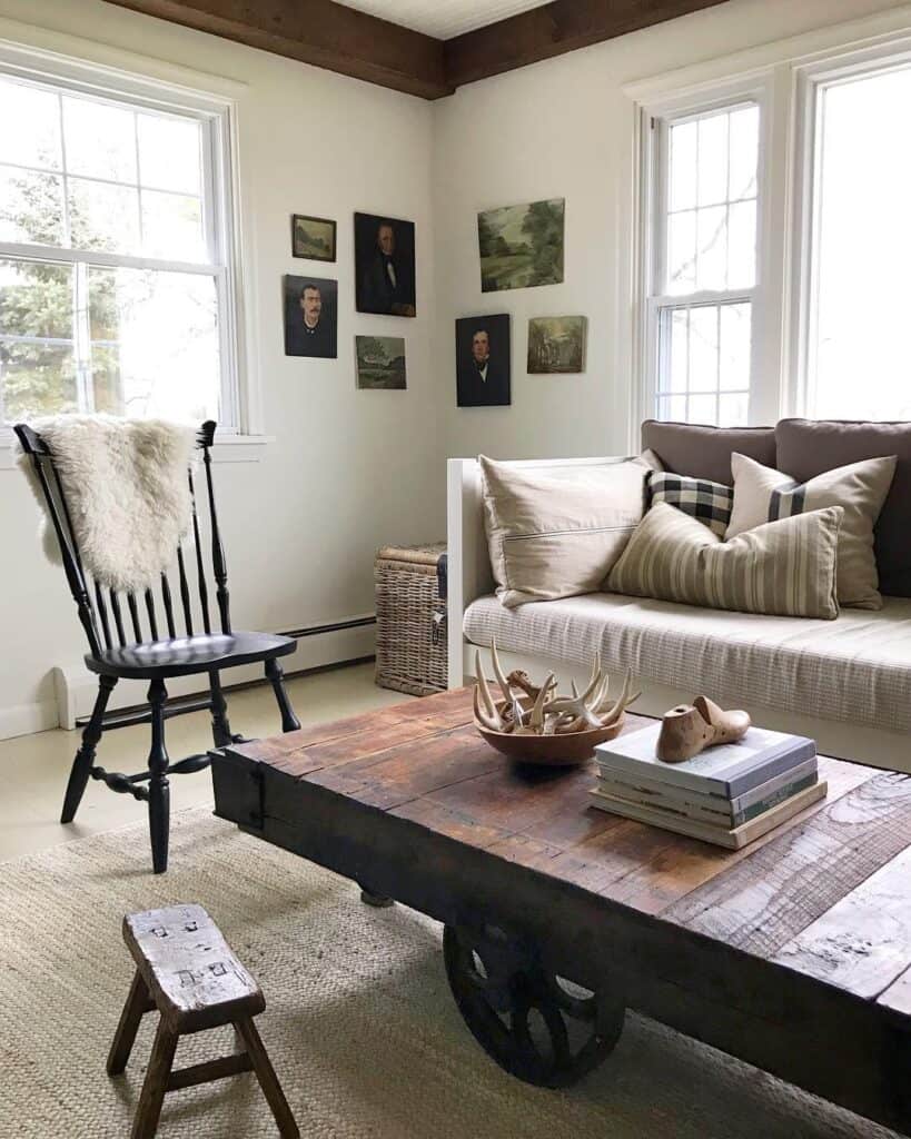 Rustic Stained Wood Wheel Coffee Table