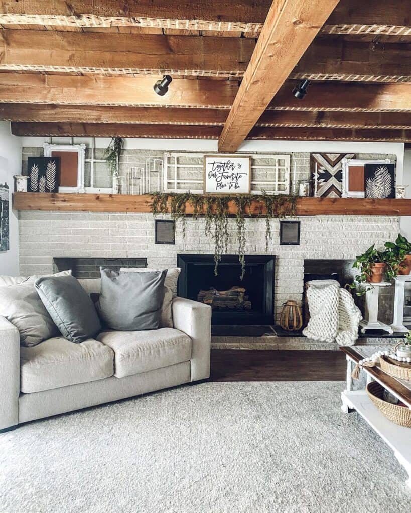 Rustic Wood Living Room Ceiling with Beams