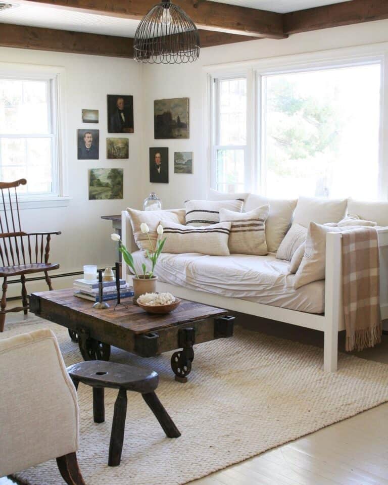Small White Frame Beige Couch