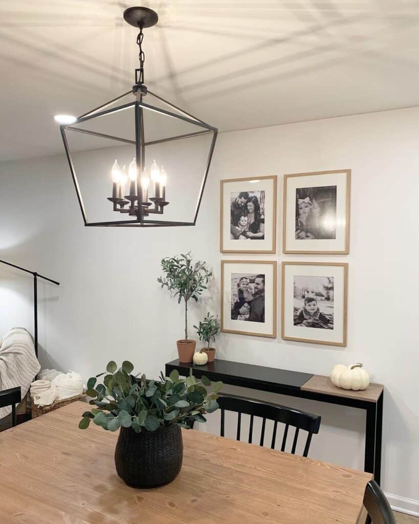 Black Planter with Greenery in Dining Room