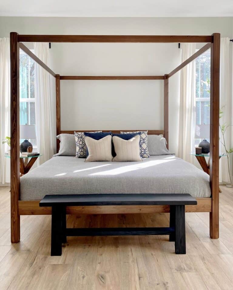 Stained Wood California King Canopy Bed