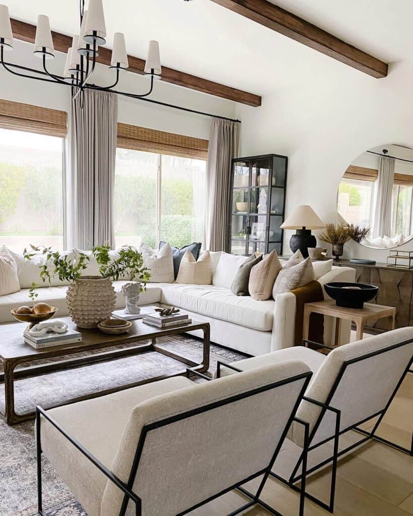 Stained Wood Ceiling Beams in Living Room