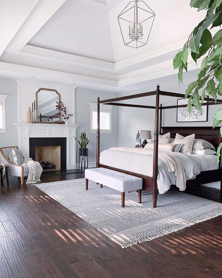 Stained Wood King Canopy Bed Frame