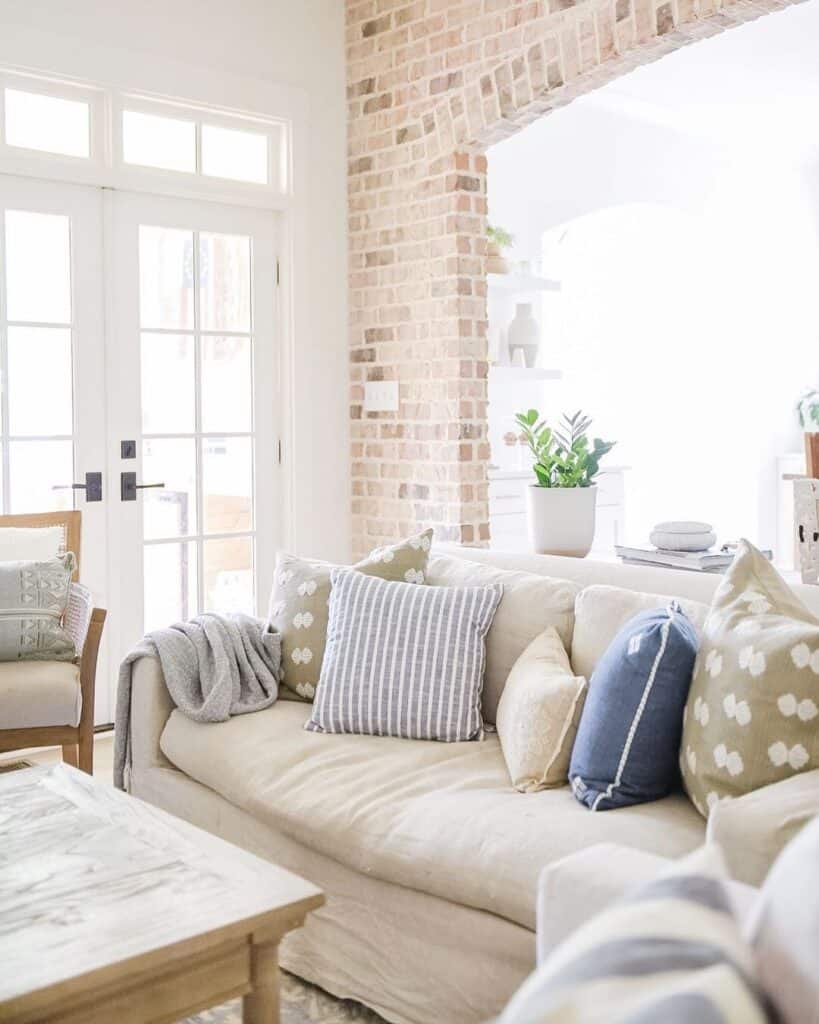 Throw Pillows Decorate a Beige Sofa