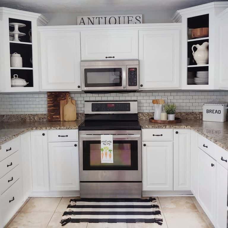 White cabinets with black counters deals