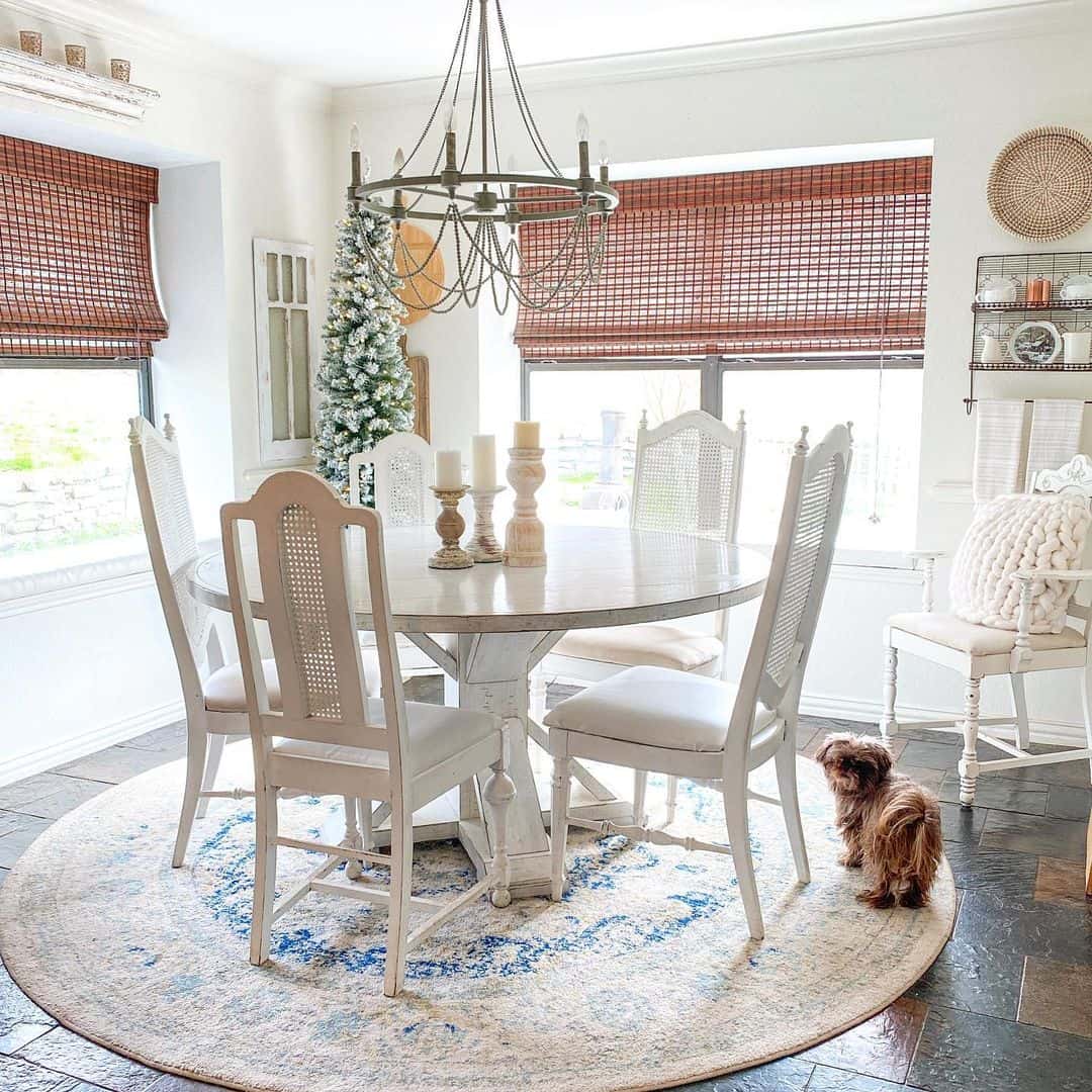 30 Rugs That Showcase Their Power Under the Dining Table  Rug under dining  table, Rug under kitchen table, Area rug dining room