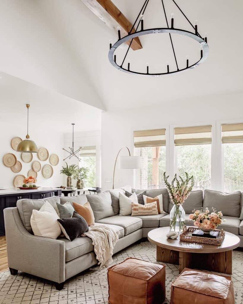 Wagon Wheel Chandelier in Living Room