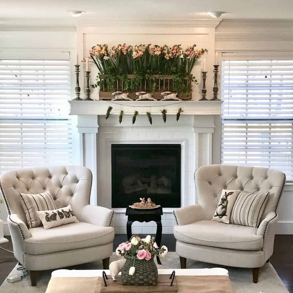 White Blind Window Treatments for Living Room