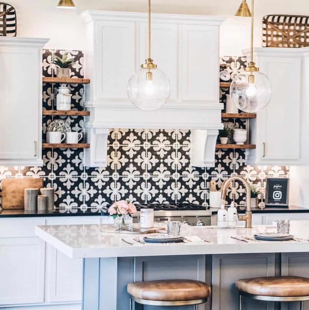 White Cabinets with Black Kitchen Countertop