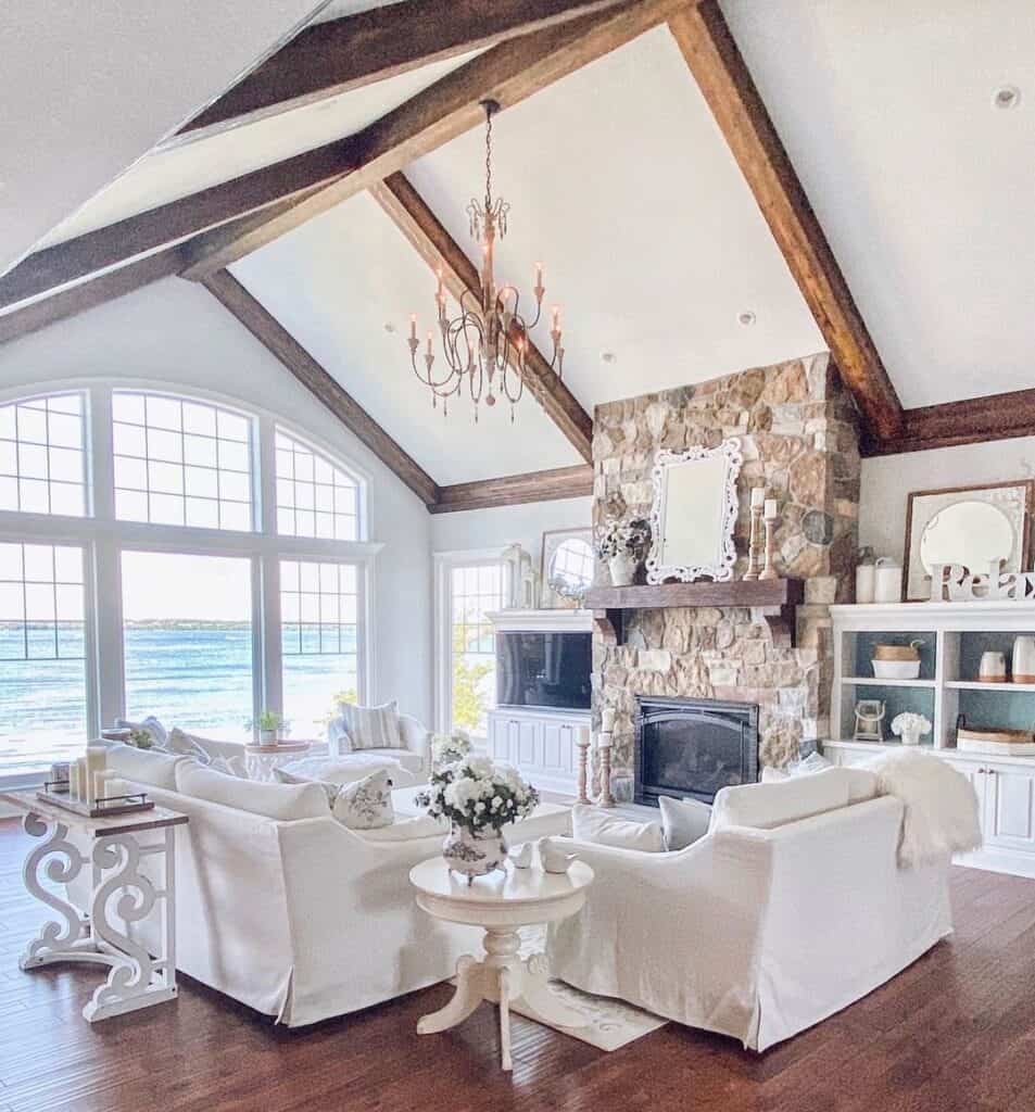 White Cathedral Ceiling with Wood Beams