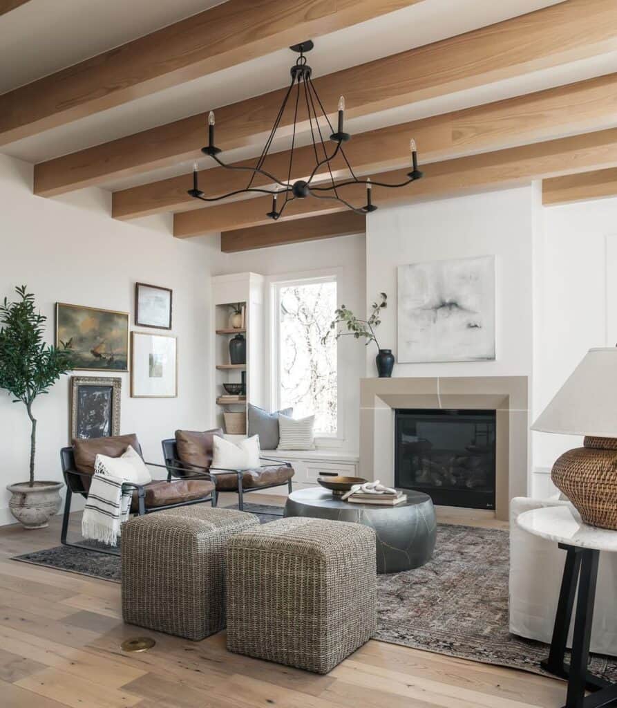 White Ceiling with Exposed Wood Beams