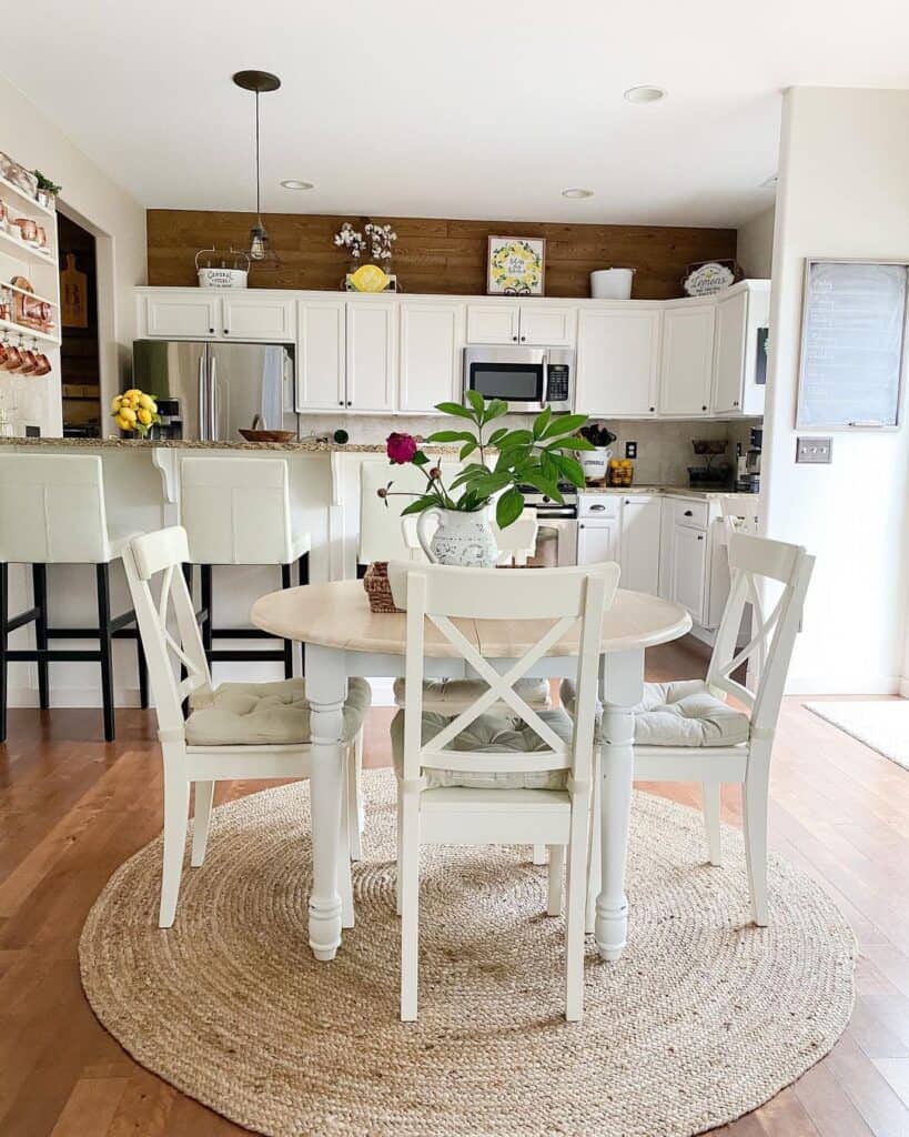 White Cross Back Dining Chairs with Wood Table