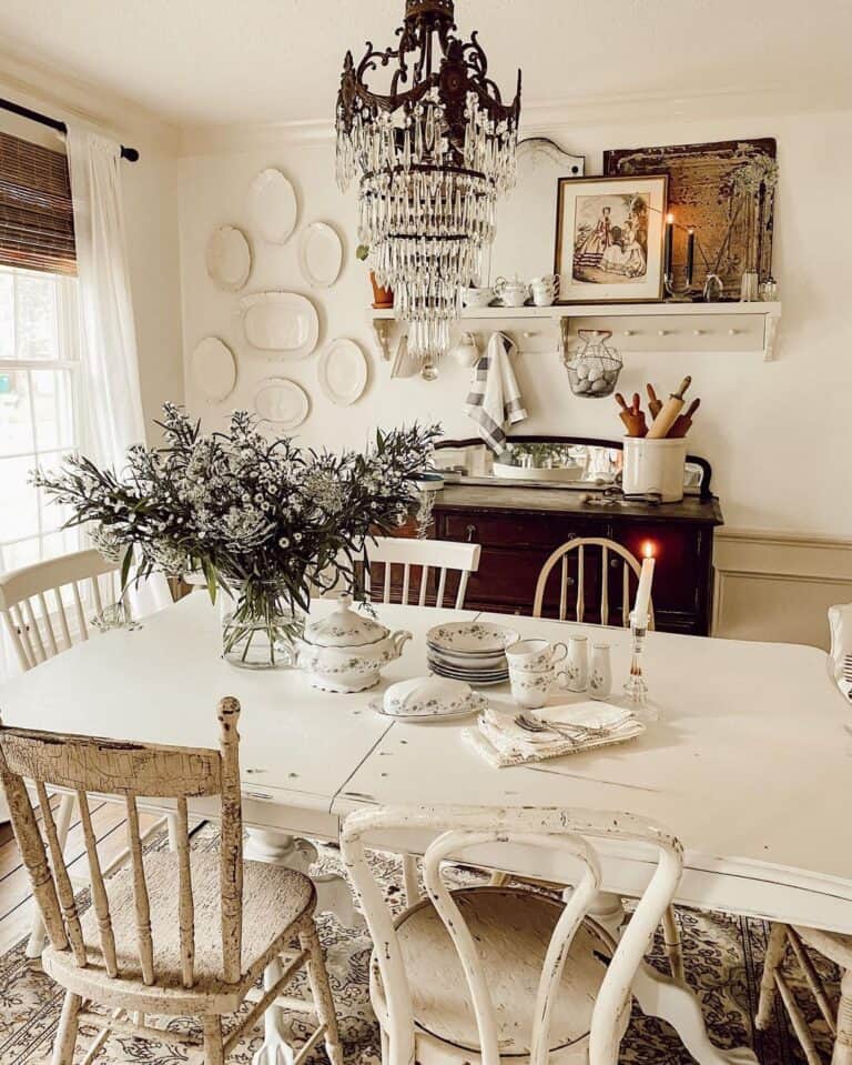 White Dining Table with Different Dining Chairs