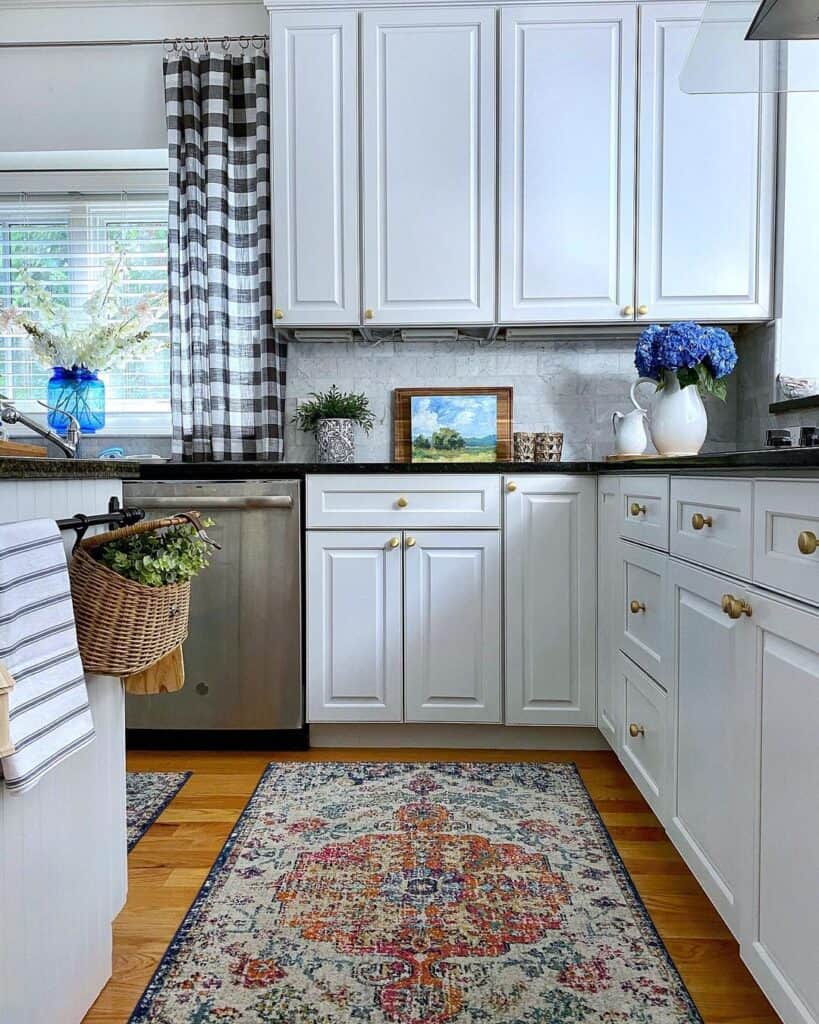 White Kitchen Cabinets with Black Countertop