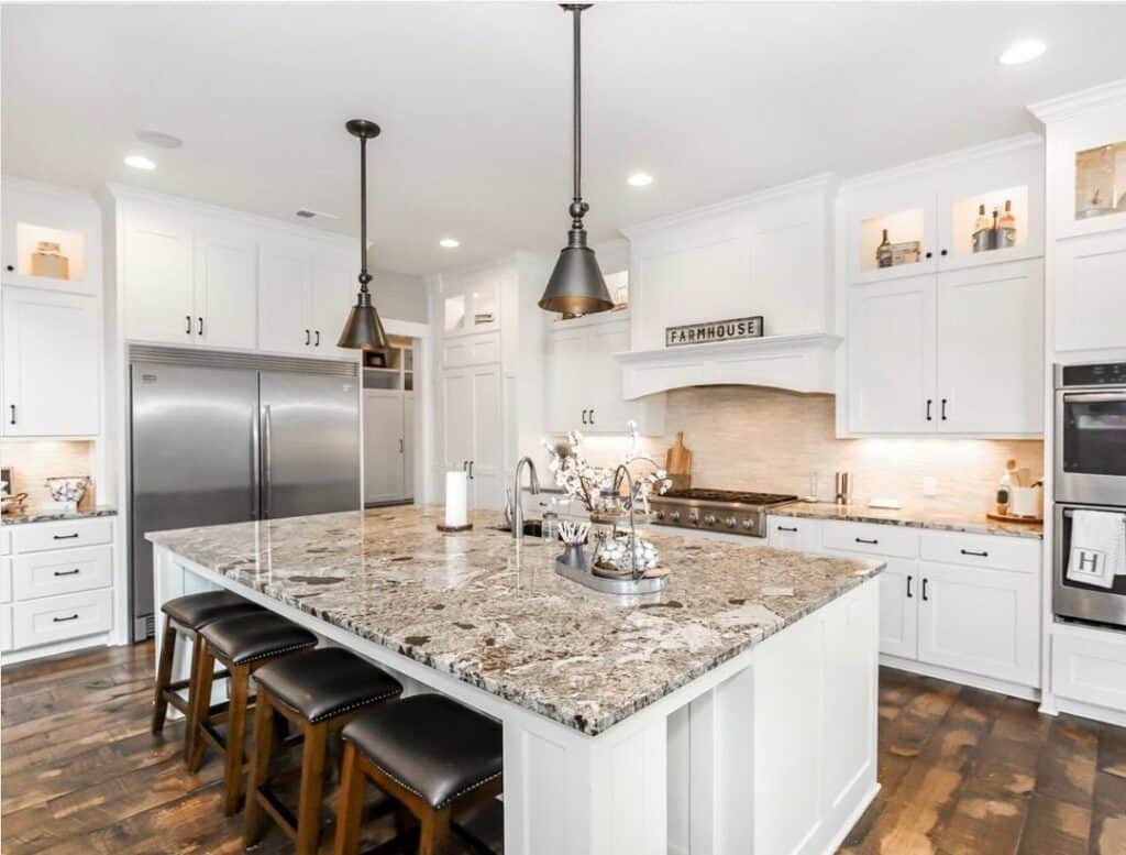 White Kitchen Island with Dark Countertop