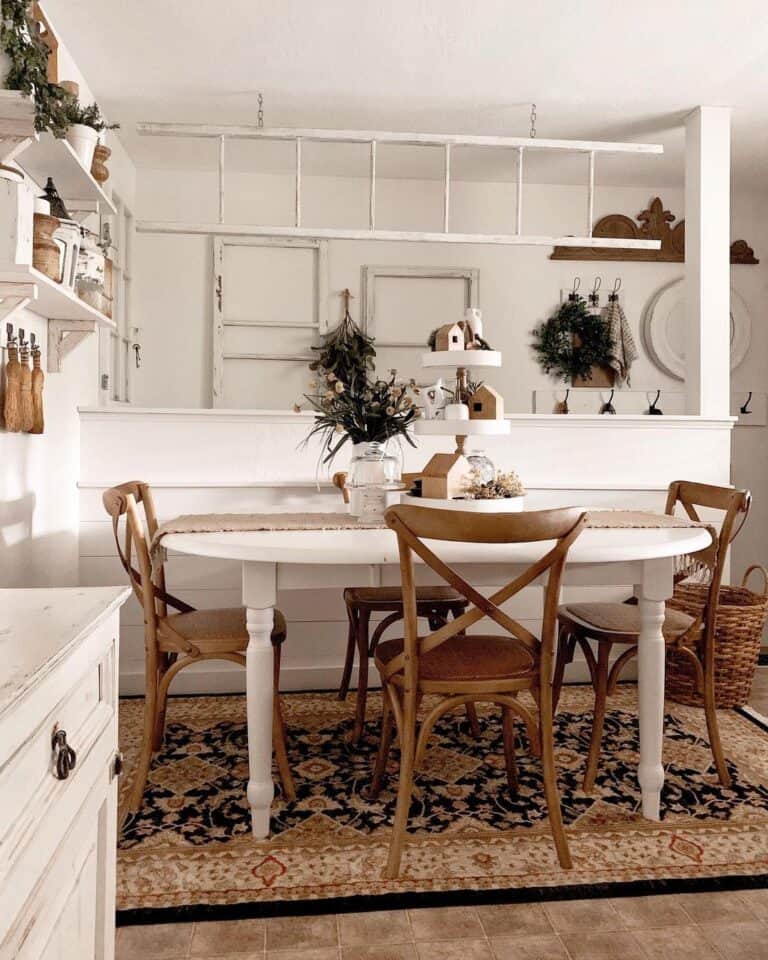 White Oval Turned Wood Dining Table