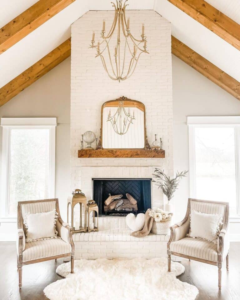 White Painted Brick Two Story Fireplace