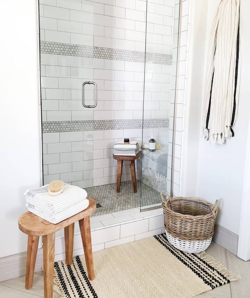 White Tile Shower Stall with Glass Enclosure