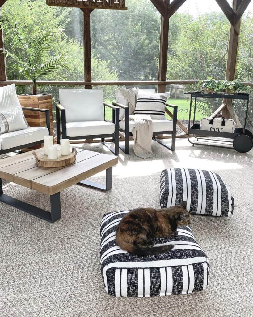 White and Gray Braided Outdoor Patio Rug