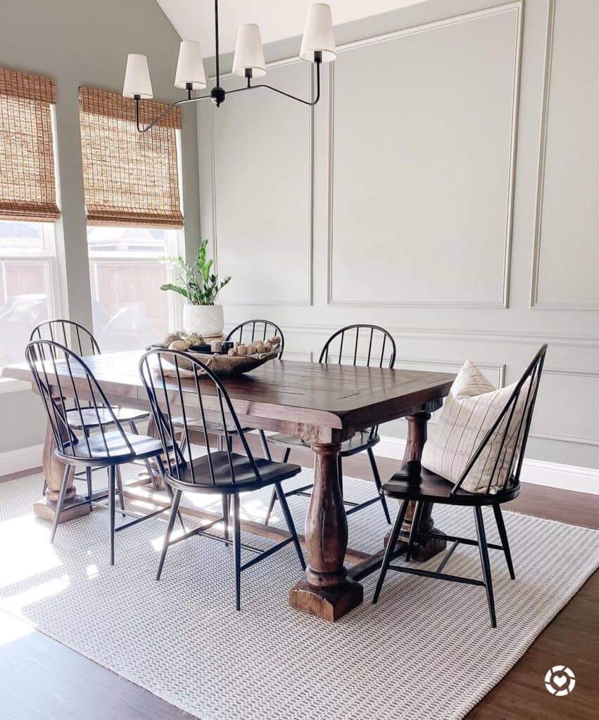 Wood Dining Table with Black Spindle Chair Set