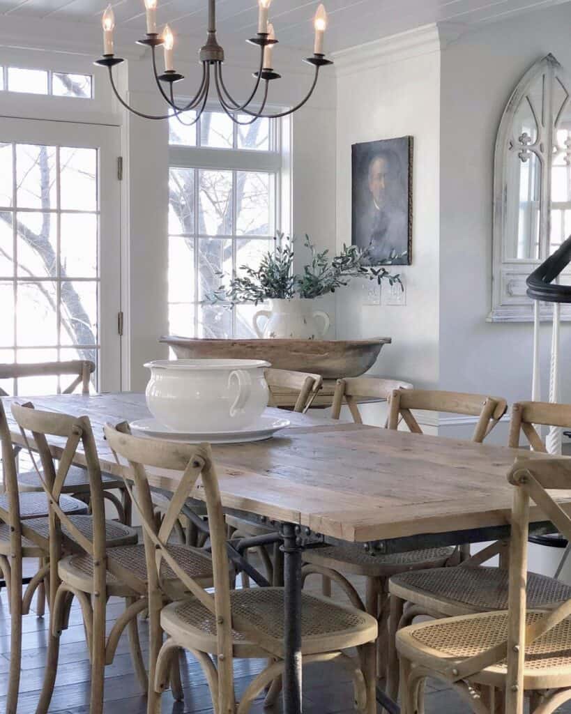 Wood and Cane Cross Back Dining Chairs