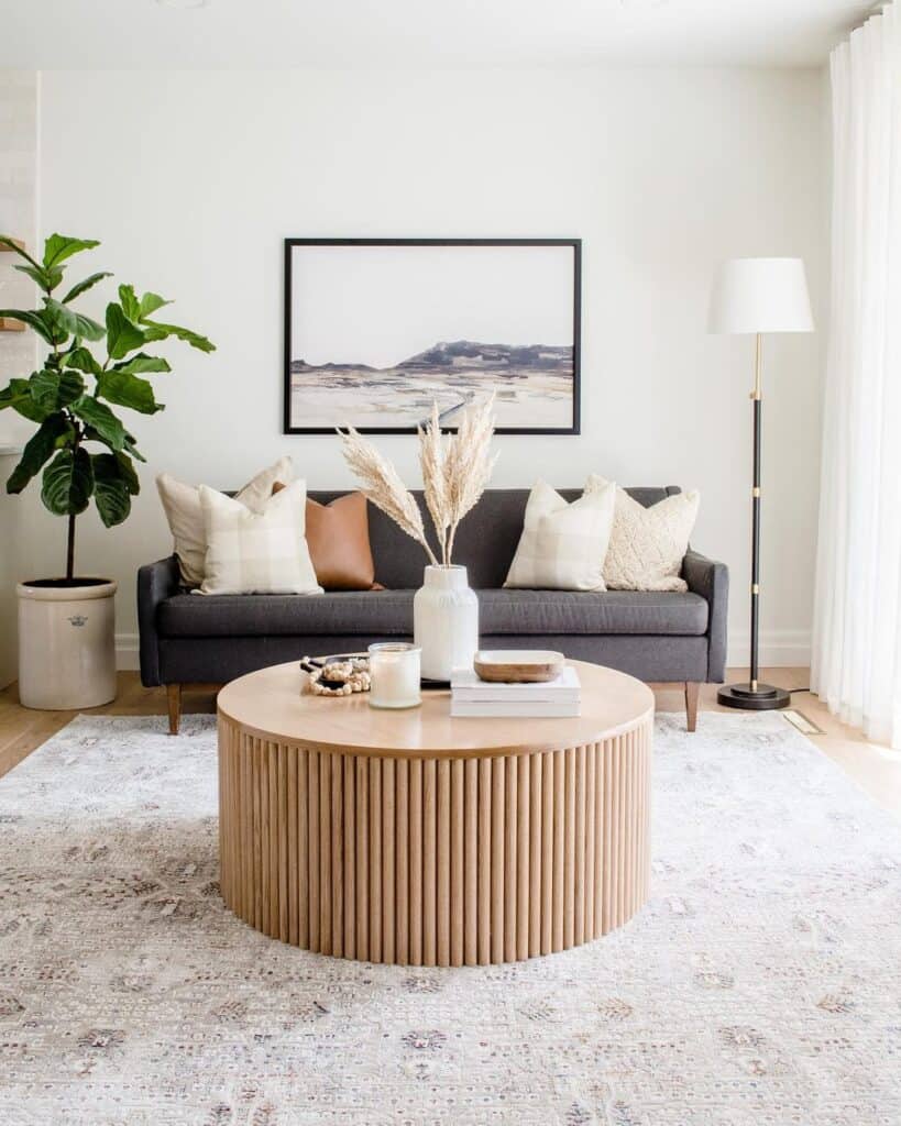 Round Light Wood Fluted Coffee Table