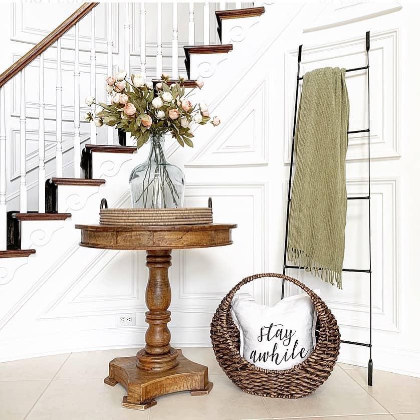 Antique Stained Wood Round Entryway Table