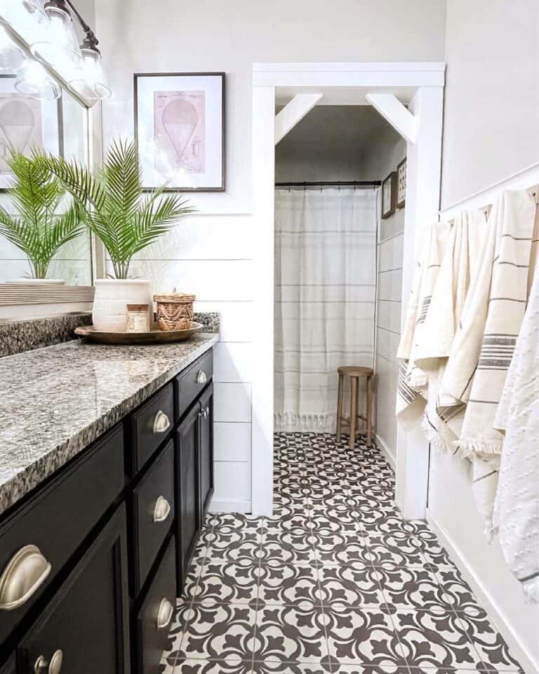 Bathroom with Black and White Floor Tiles