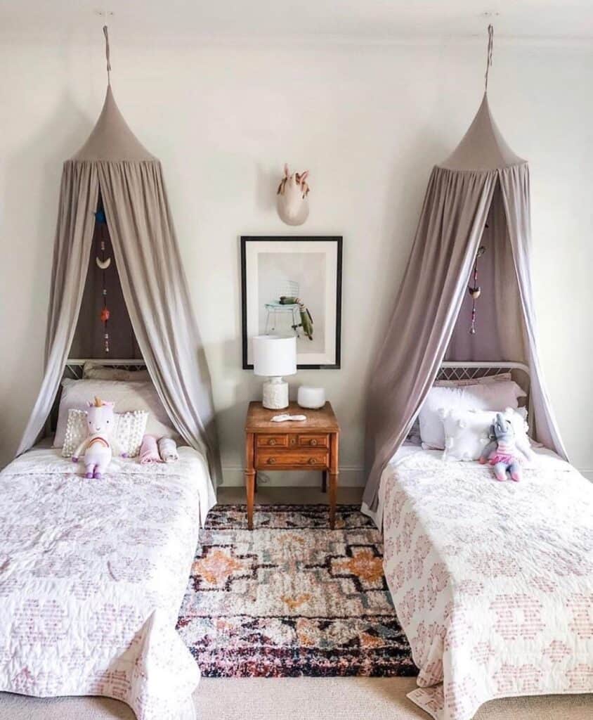 Bedroom with Girls Twin Canopy Bed