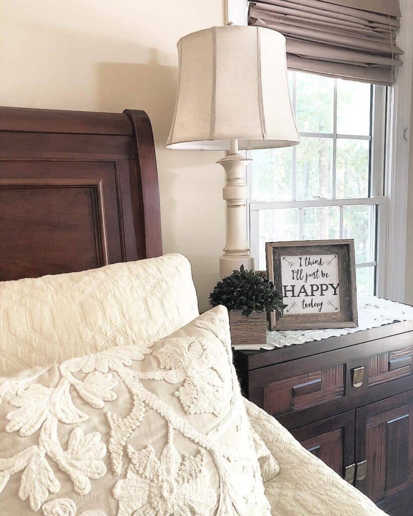 Bedroom with Rustic White Lamp