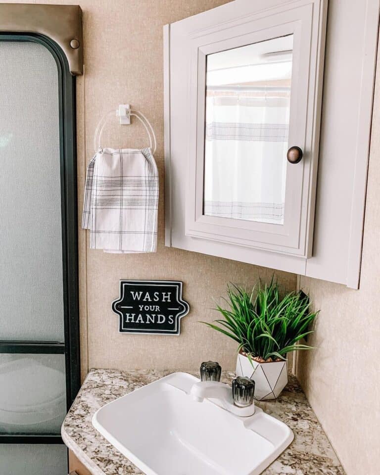 Beige Bathroom Mirror Cabinet with Bronze Knob