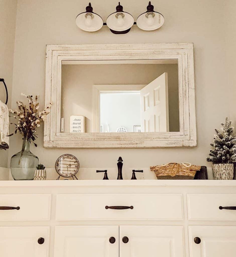 Beige Painted Wood Framed Bathroom Mirror