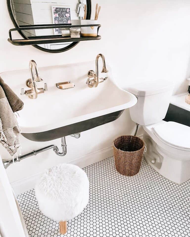 Black Bathroom Circle Mirror with Storage