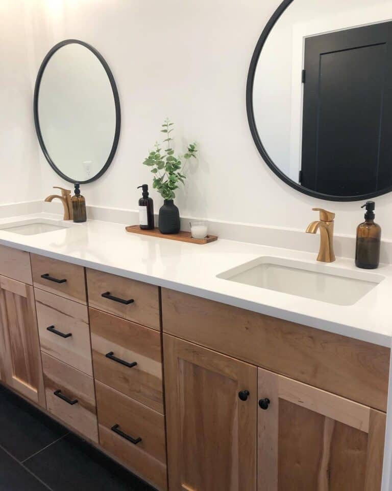 Black Bathroom Circle Mirrors for Dual Sink Vanity