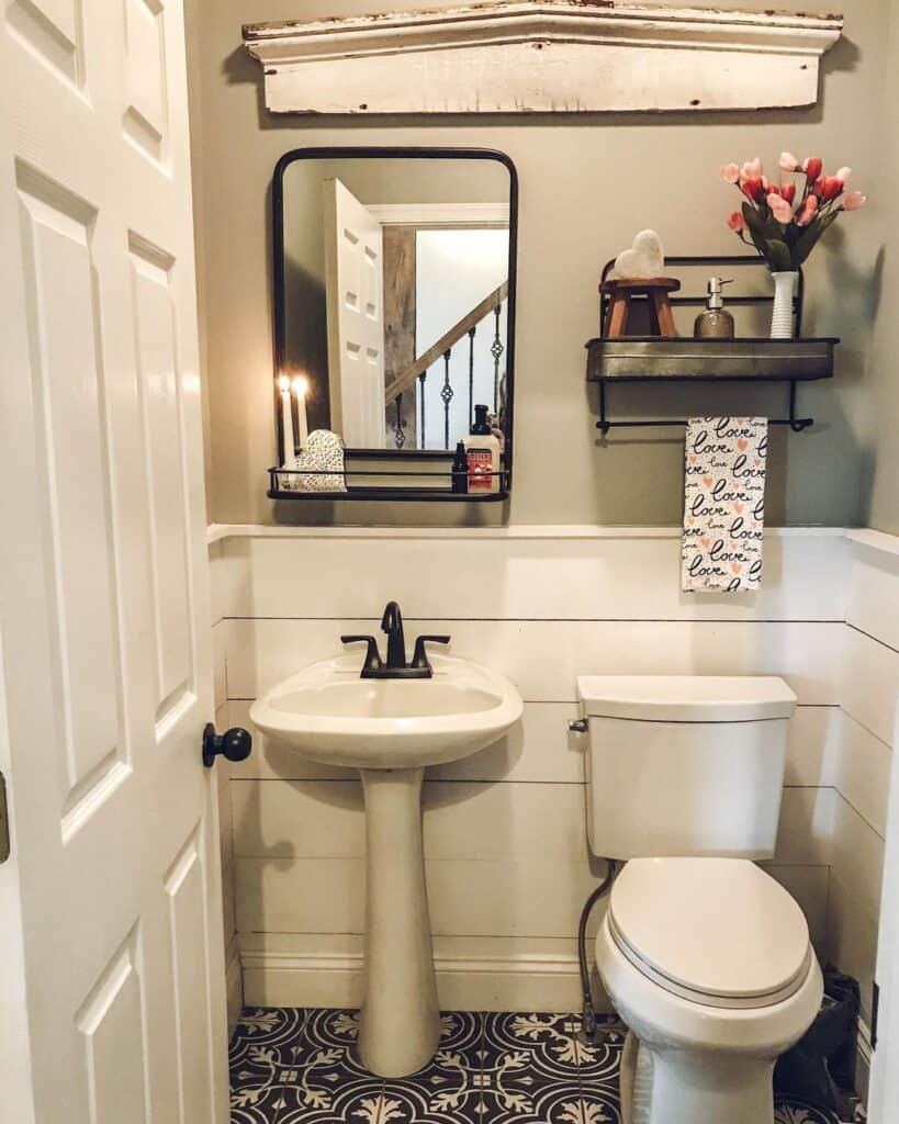Black Bathroom Mirror with Storage