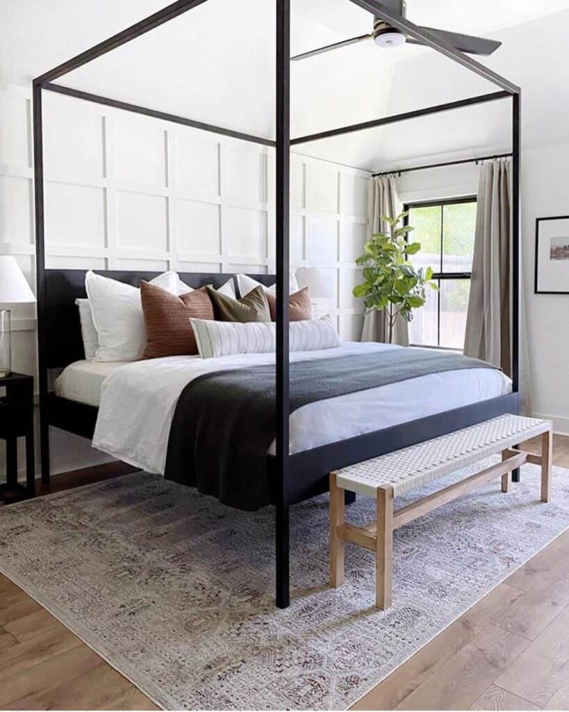 Black Bed Canopy with Bedroom Bench