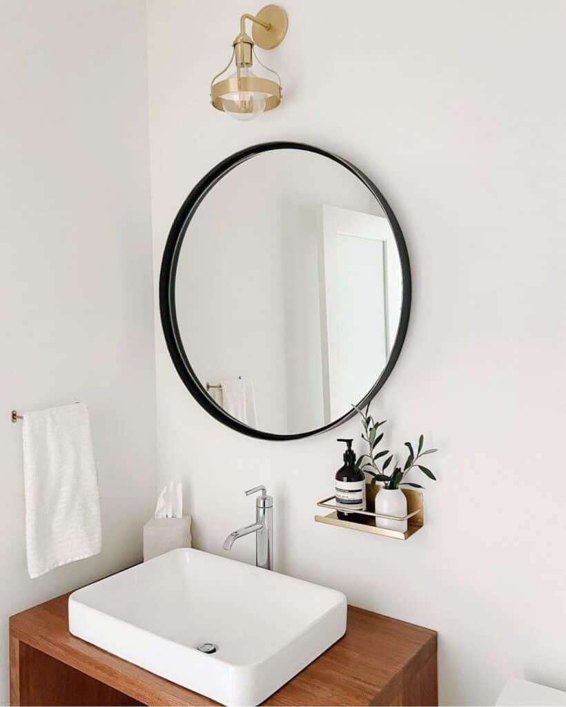 Black Frame Circle Half Bath Mirror