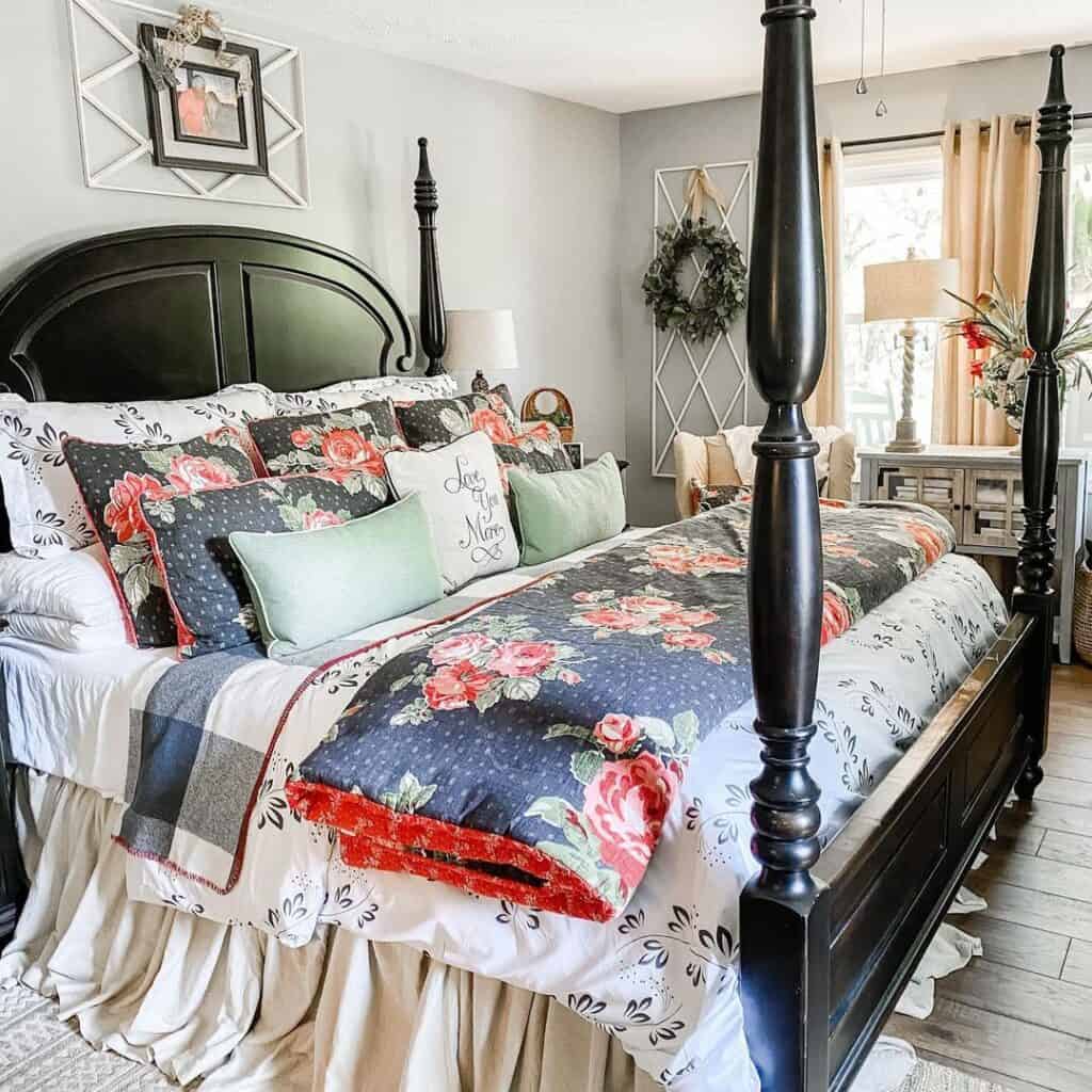 Black Wood Four Poster Farmhouse Bed
