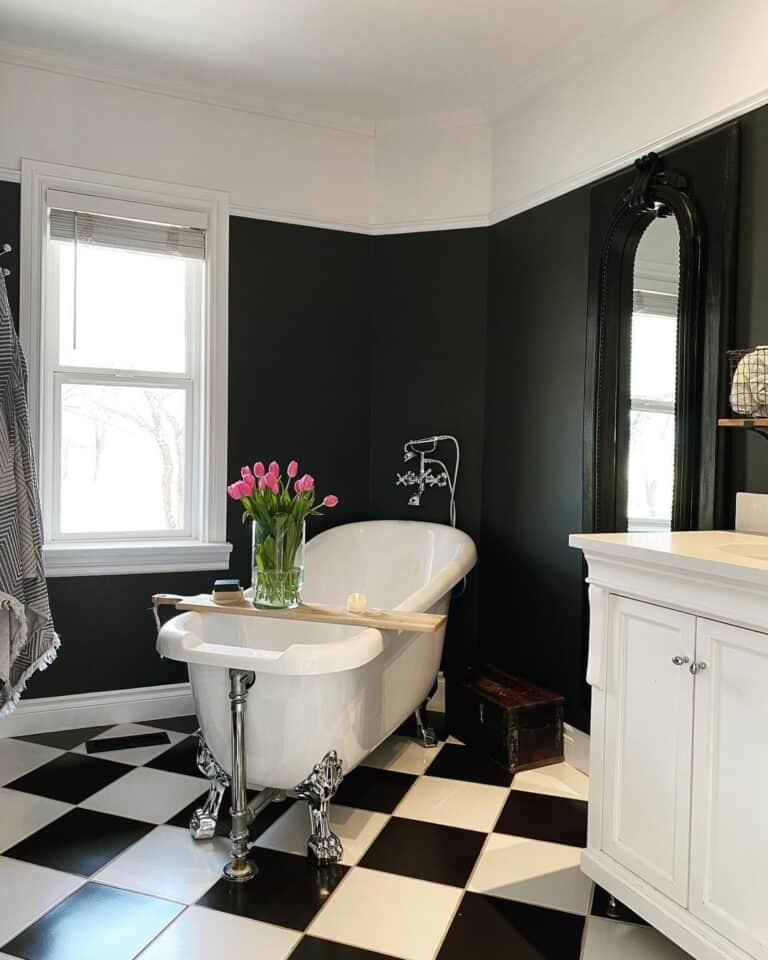 Black and White Checkerboard Tile Flooring