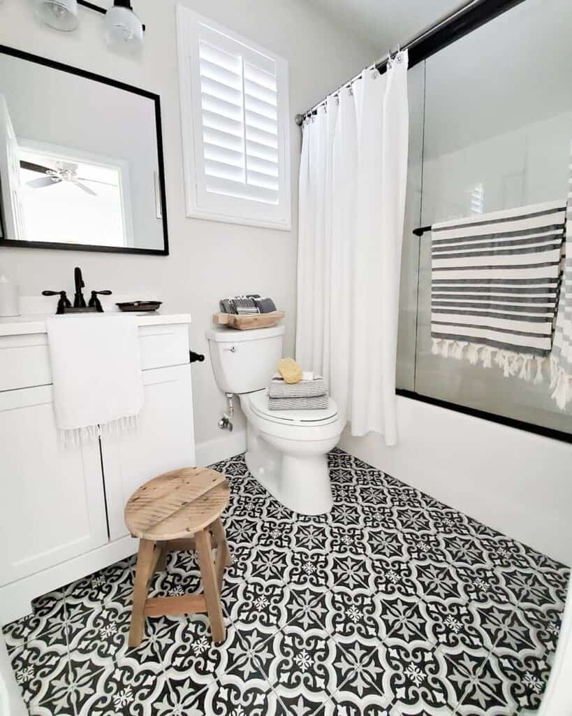 Black and White Mosaic Tile Bathroom Floor