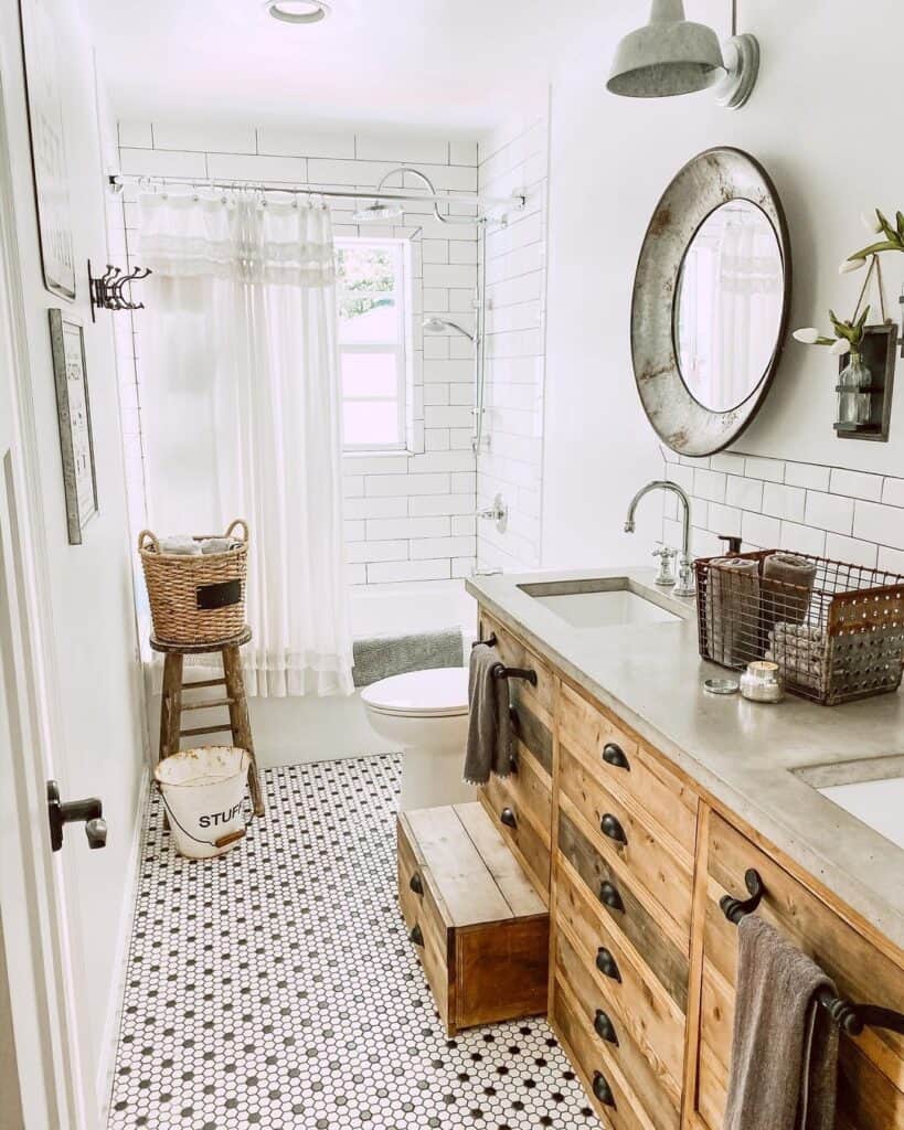 Black and White Penny Tile Bathroom Flooring