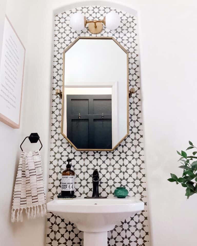 Black and White Tile Bathroom Accent Wall