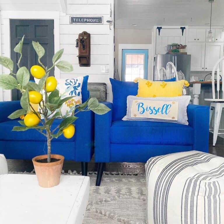 Blue Living Room Chairs with Black Legs